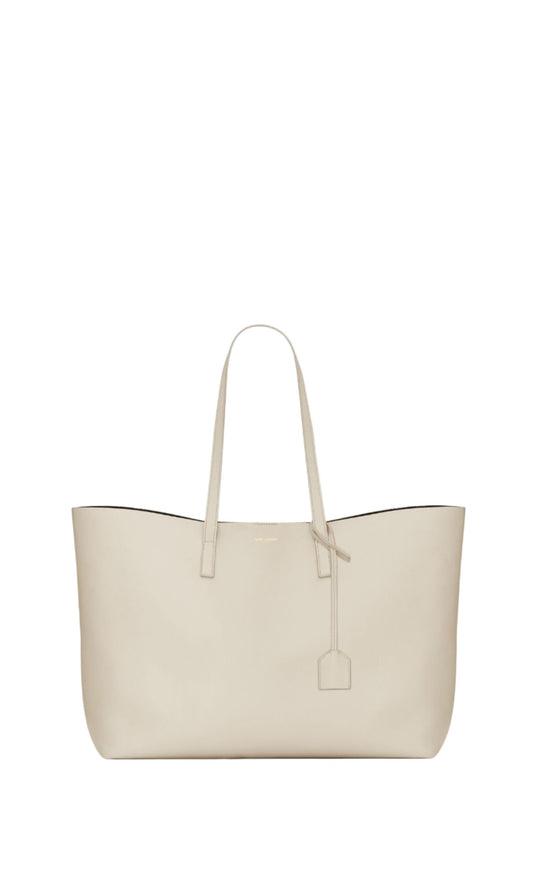 Saint Laurent White East/West Large Textured-Leather Tote