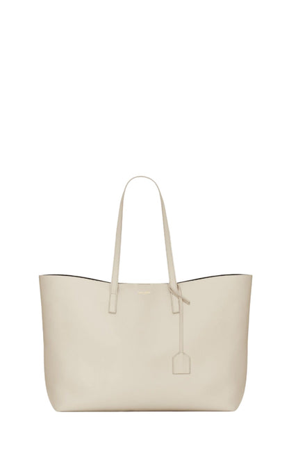 Saint Laurent White East/West Large Textured-Leather Tote