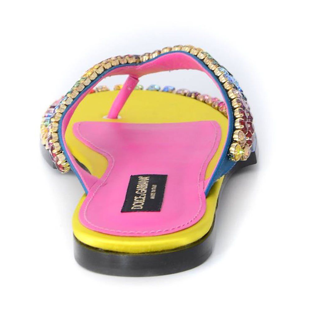 Dolce & Gabbana Multicolor Silk Flip-Flops with Crystal Detailing