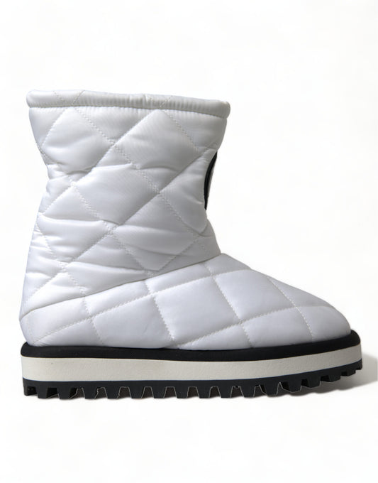 Dolce & Gabbana White Quilted Logo Badge Mid Calf Boots Shoes