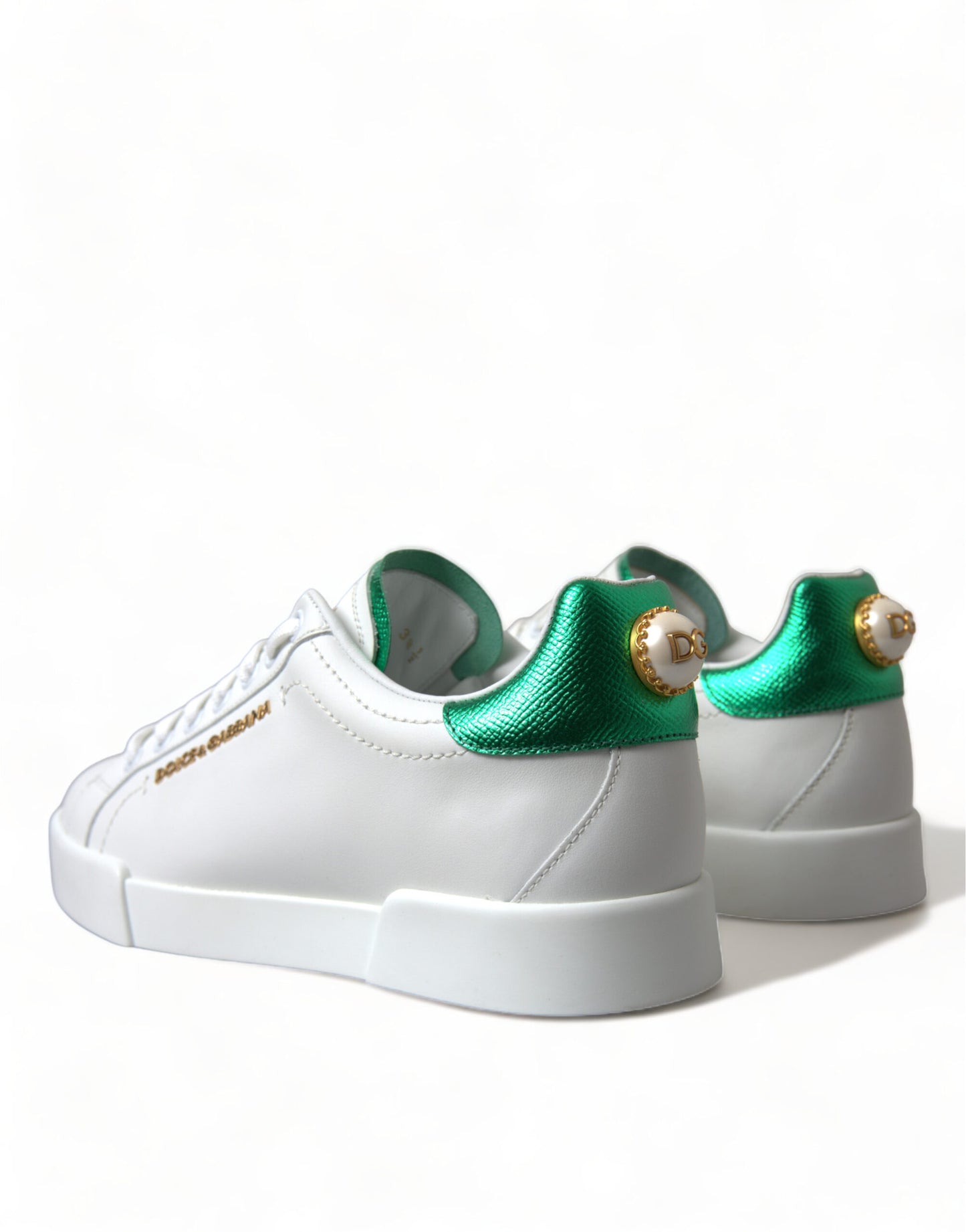 Dolce & Gabbana White Green Leather Portofino Classic Sneaker Shoes