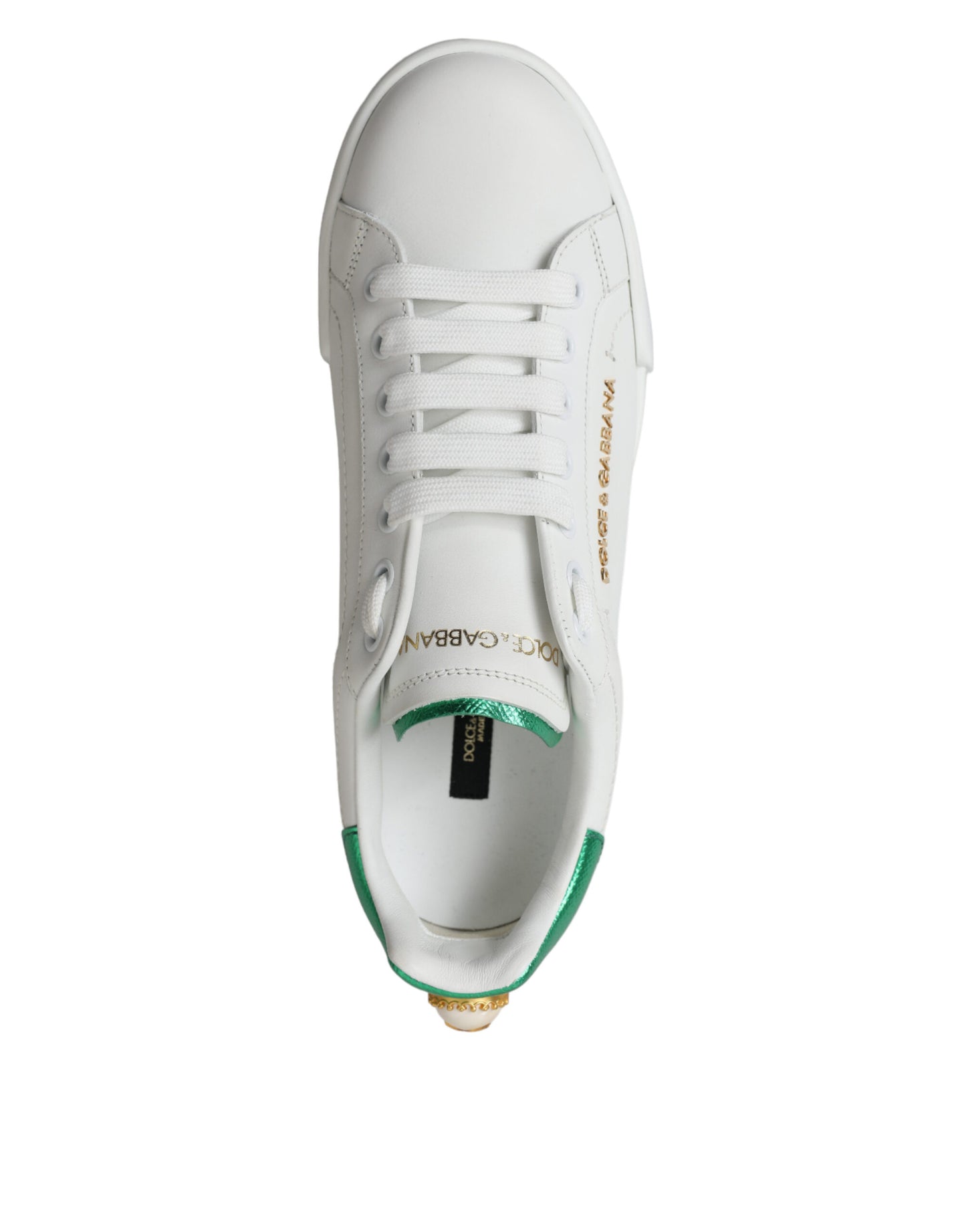 Dolce & Gabbana White Green Leather Portofino Classic Sneaker Shoes