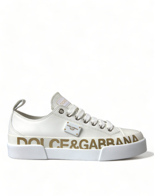 Dolce & Gabbana White Portofino Calfskin Leather Sneaker Shoes