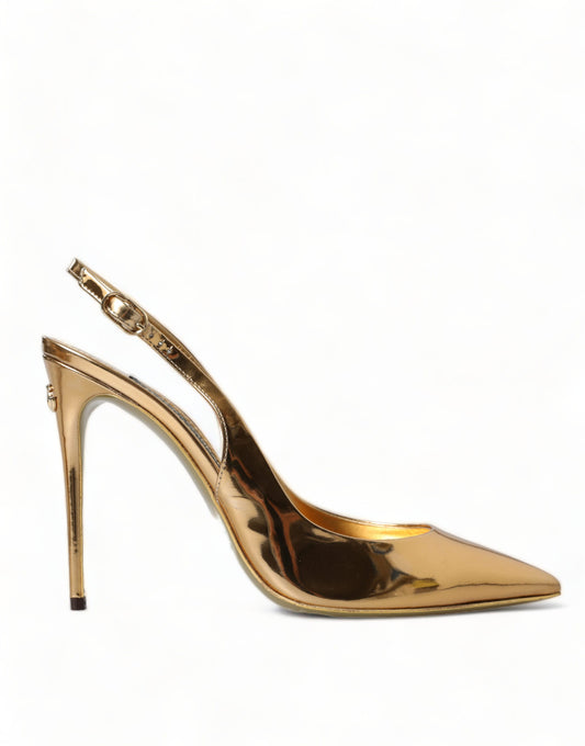 Dolce & Gabbana Gold Leather Slingback High Heels Pumps Shoes