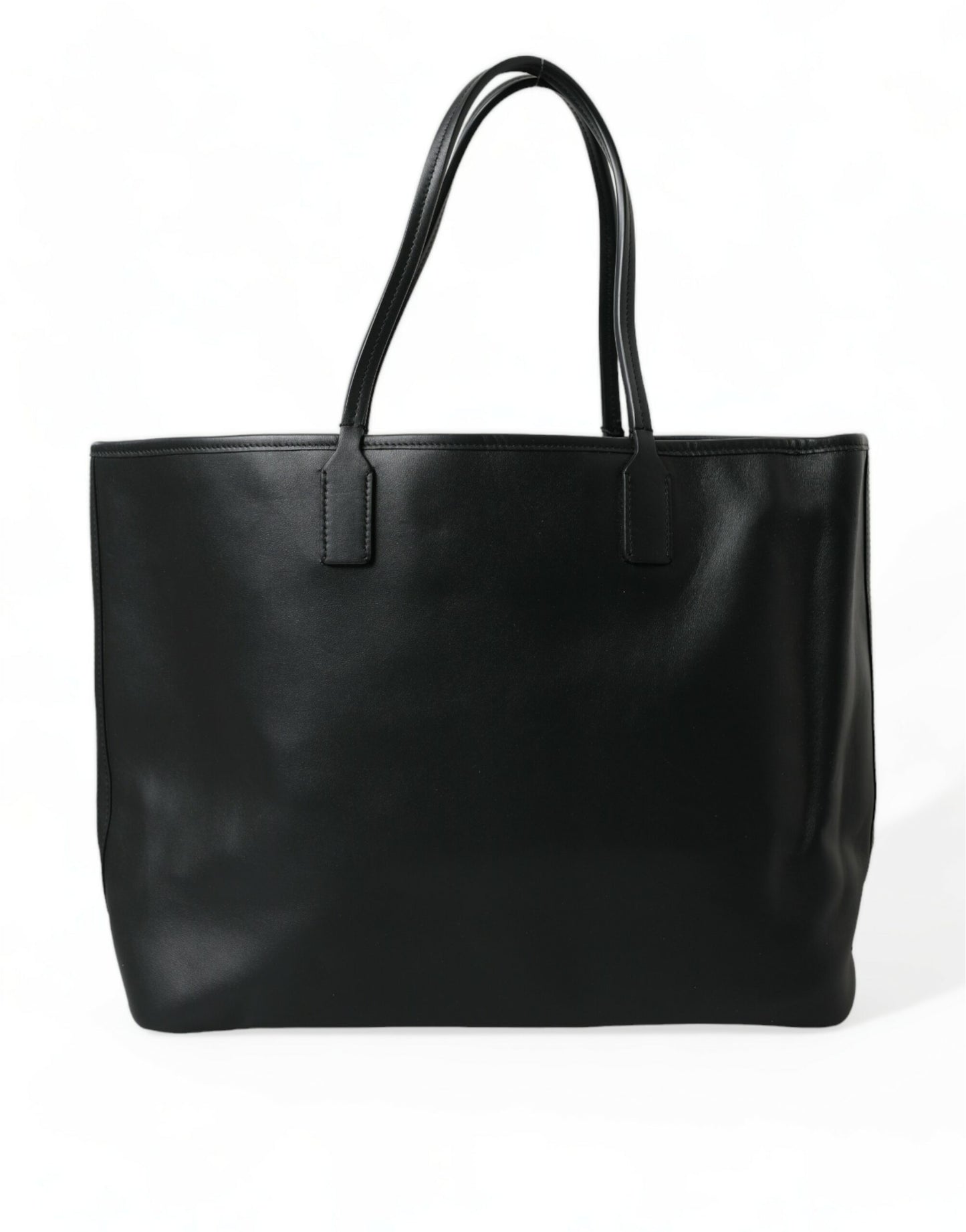 Dolce & Gabbana Black Fefè Medium Leather Logo Tote Shopping Bag