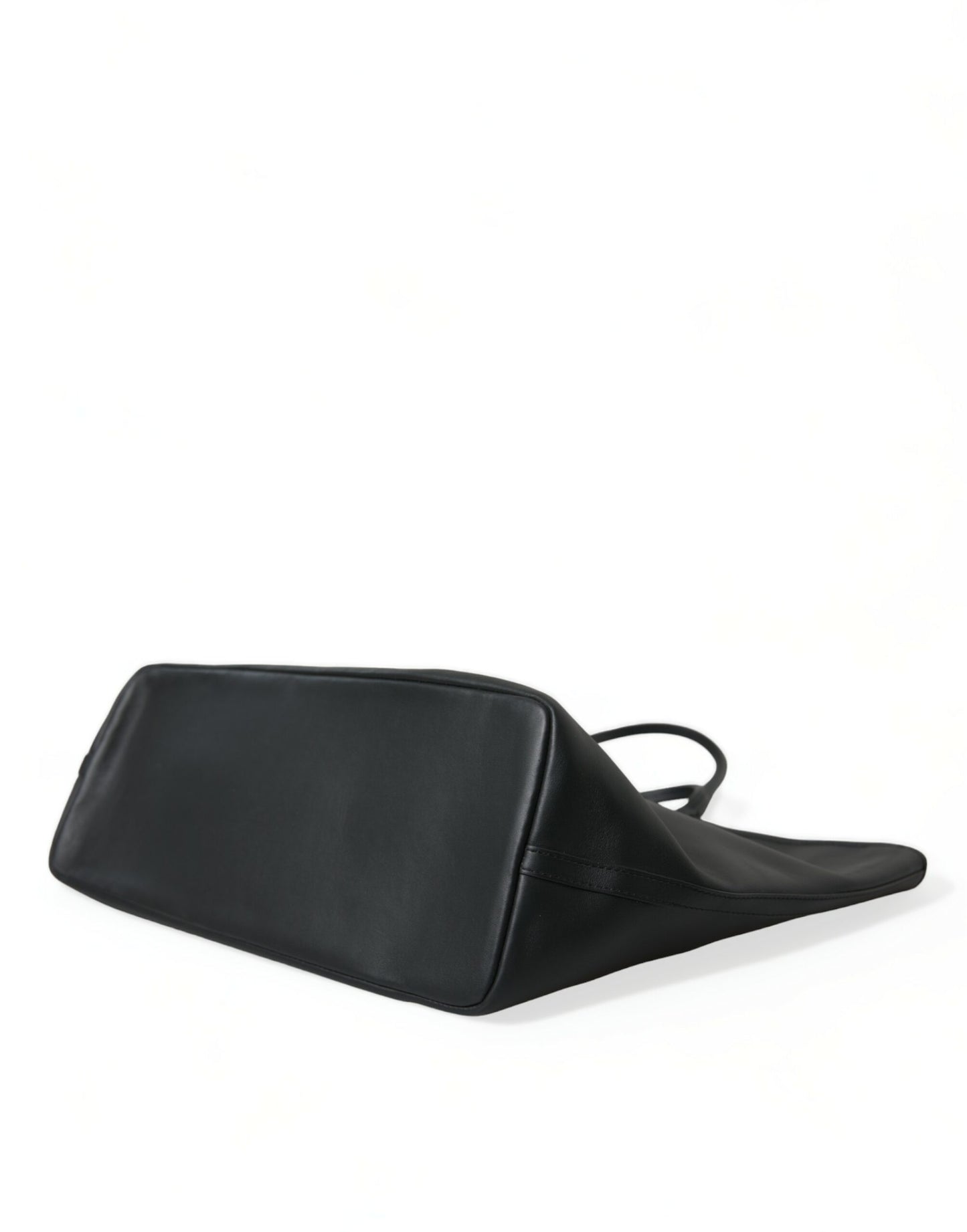 Dolce & Gabbana Black Fefè Medium Leather Logo Tote Shopping Bag