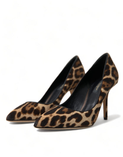 Dolce & Gabbana Brown Leopard Pony Hair Leather Heels Shoes