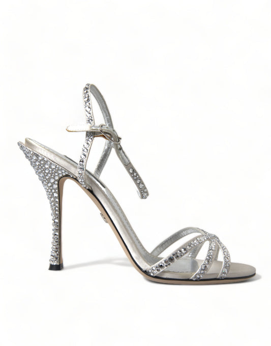 Dolce & Gabbana Silver Crystal Ankle Strap Sandals Shoes