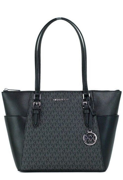 Michael Kors Charlotte Black PVC Leather Large Top Zip Tote Handbag