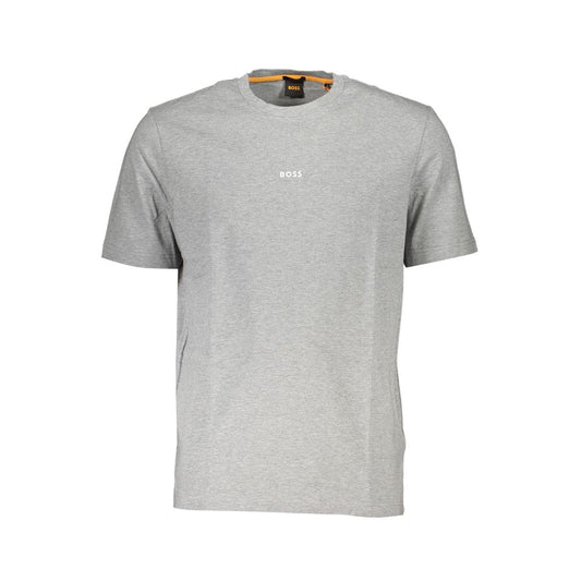 Hugo Boss Grey Relaxed-fit T-shirt in Stretch Cotton with Logo Print