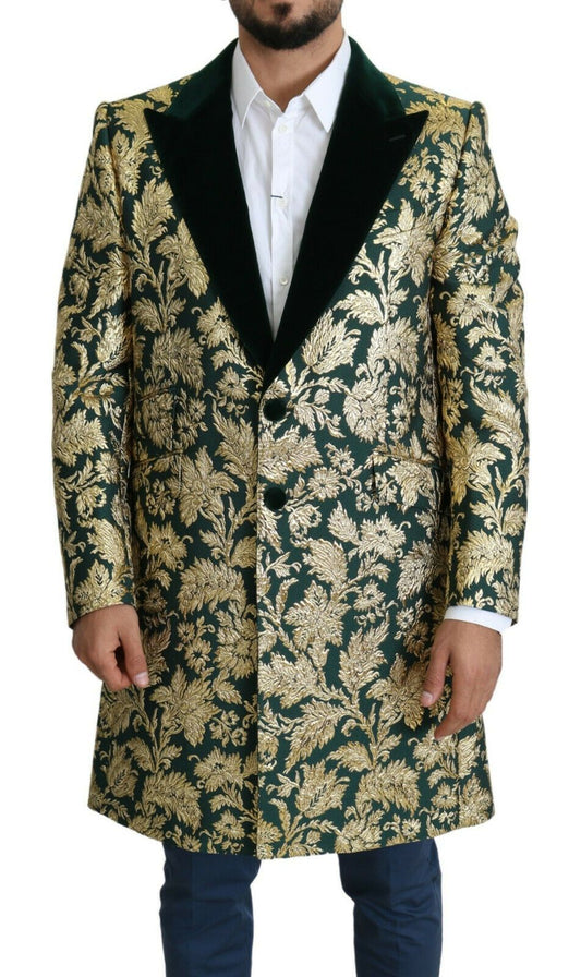 Dolce & Gabbana DOLCE & GABBANA Jacket SICILIA Green Gold Jacquard Long Coat