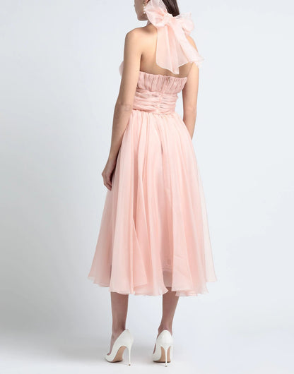 Dolce & Gabbana Pink Silk Chiffon Halter A-line Pleated Midi Dress