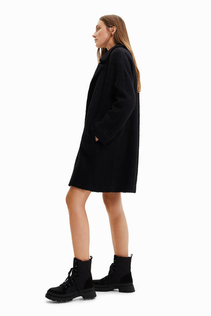 Desigual Black Straight Wool Coat