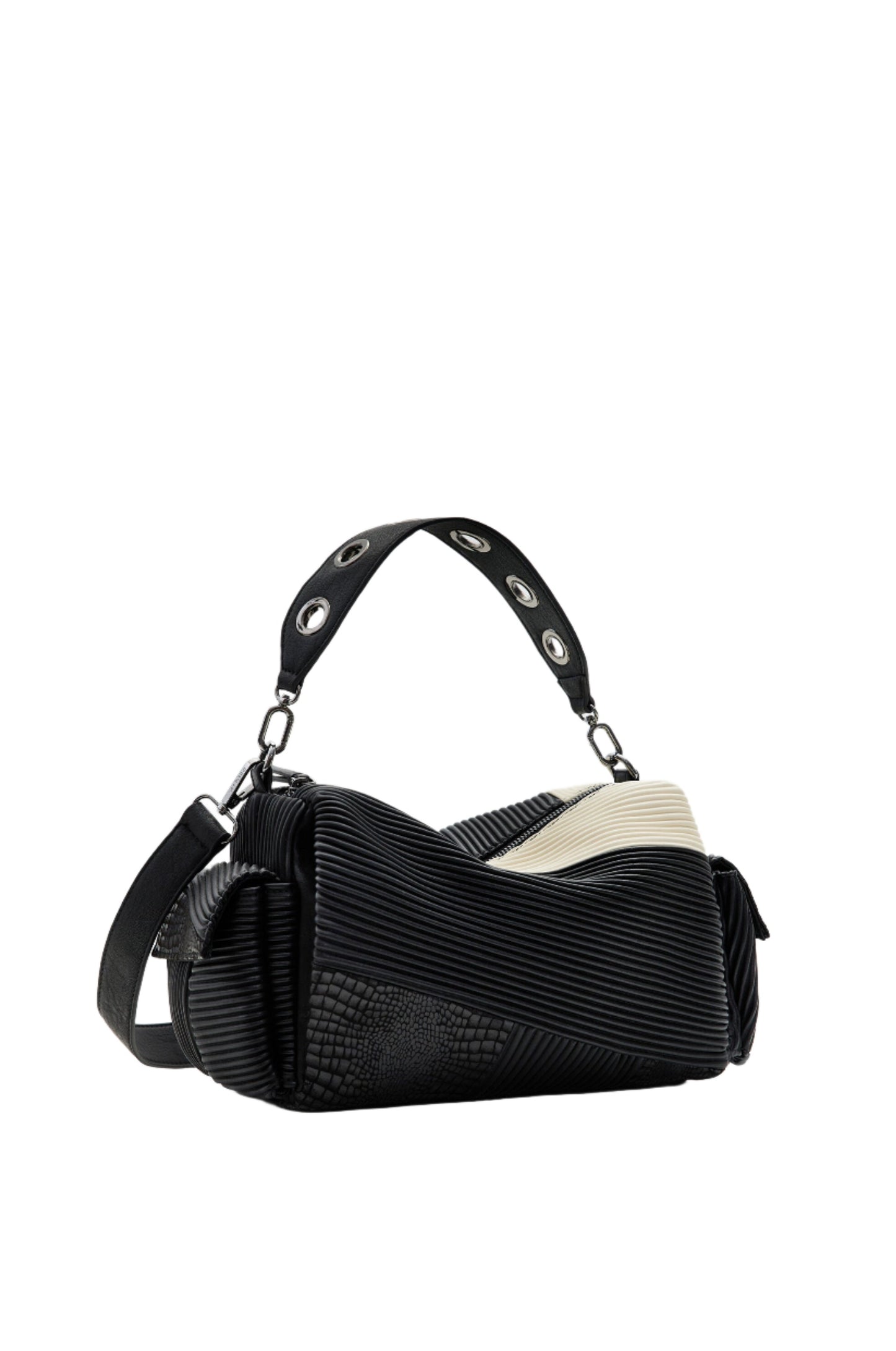 Desigual Black Midsize Textured Patchwork Bag