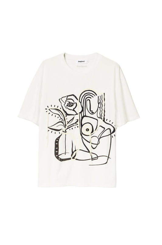 Desigual White Arty Illustration T-Shirt
