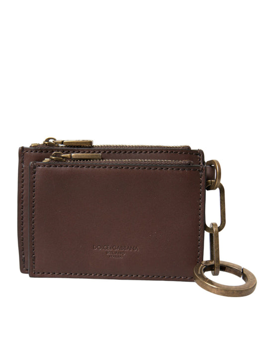 Dolce & Gabbana Brown Leather Zip Coin Purse Wallet