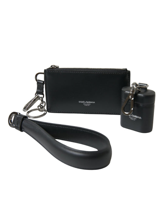 Dolce & Gabbana Black Leather Wallet and AirPods Case