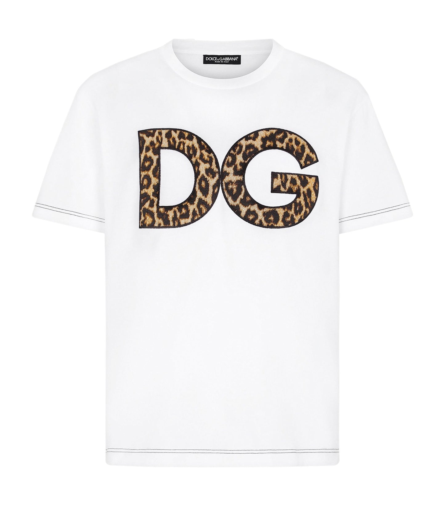 Dolce & Gabbana White Leopard Print DG Patch T-Shirt