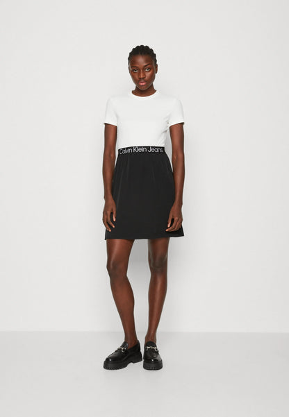 Calvin Klein Black and White Two-Tone Logo Tape Dress