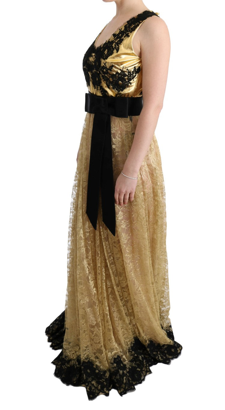 Dolce & Gabbana Gold Black Floral Lace Dress