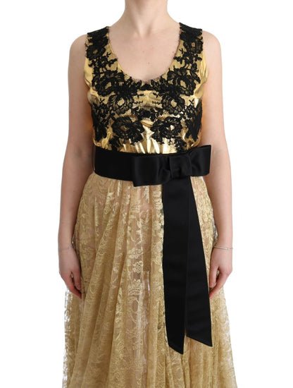 Dolce & Gabbana Gold Black Floral Lace Dress