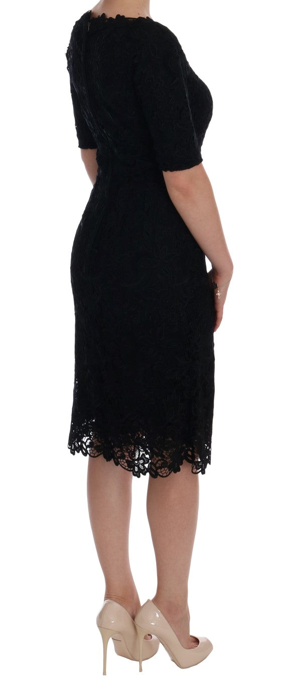 Dolce & Gabbana Black Floral Ricamo Sheath Dress