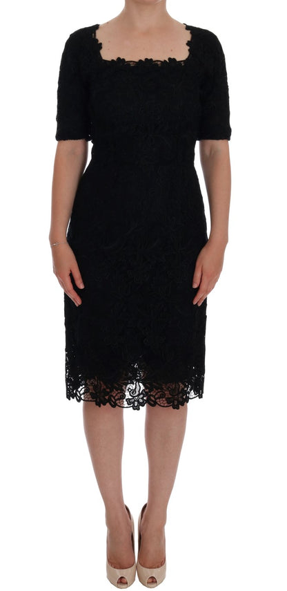 Dolce & Gabbana Black Floral Ricamo Sheath Dress
