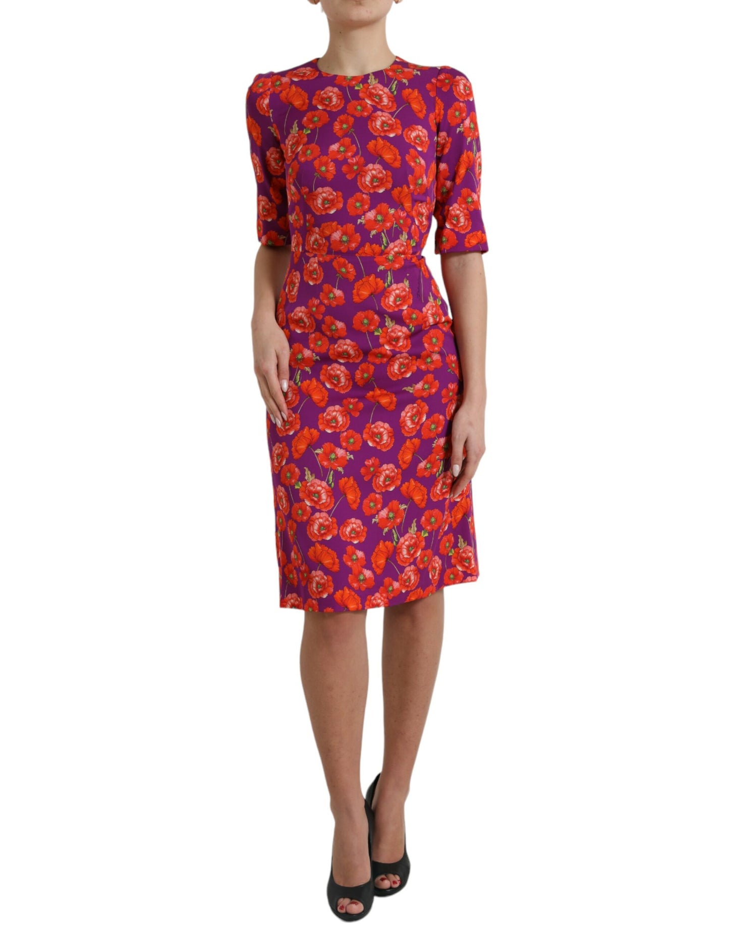 Dolce & Gabbana Multicolor Floral Poppy Print Sheath Dress