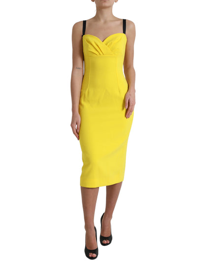 Dolce & Gabbana Yellow Sleeveless Bodycon Midi Dress