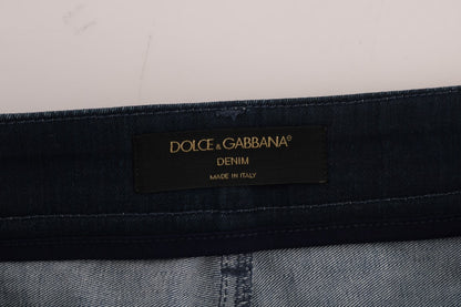 Dolce & Gabbana Blue Short striped Mini Denim Skirt