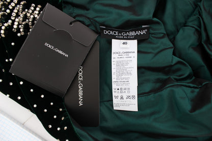 Dolce & Gabbana Green Velvet Crystal Long Maxi Dress