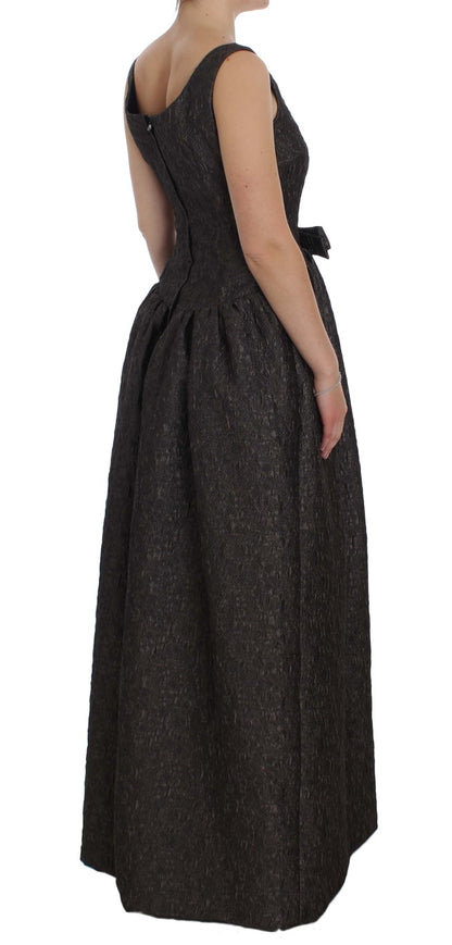 Dolce & Gabbana Gray Brocade Sheath Full Length Gown Dress