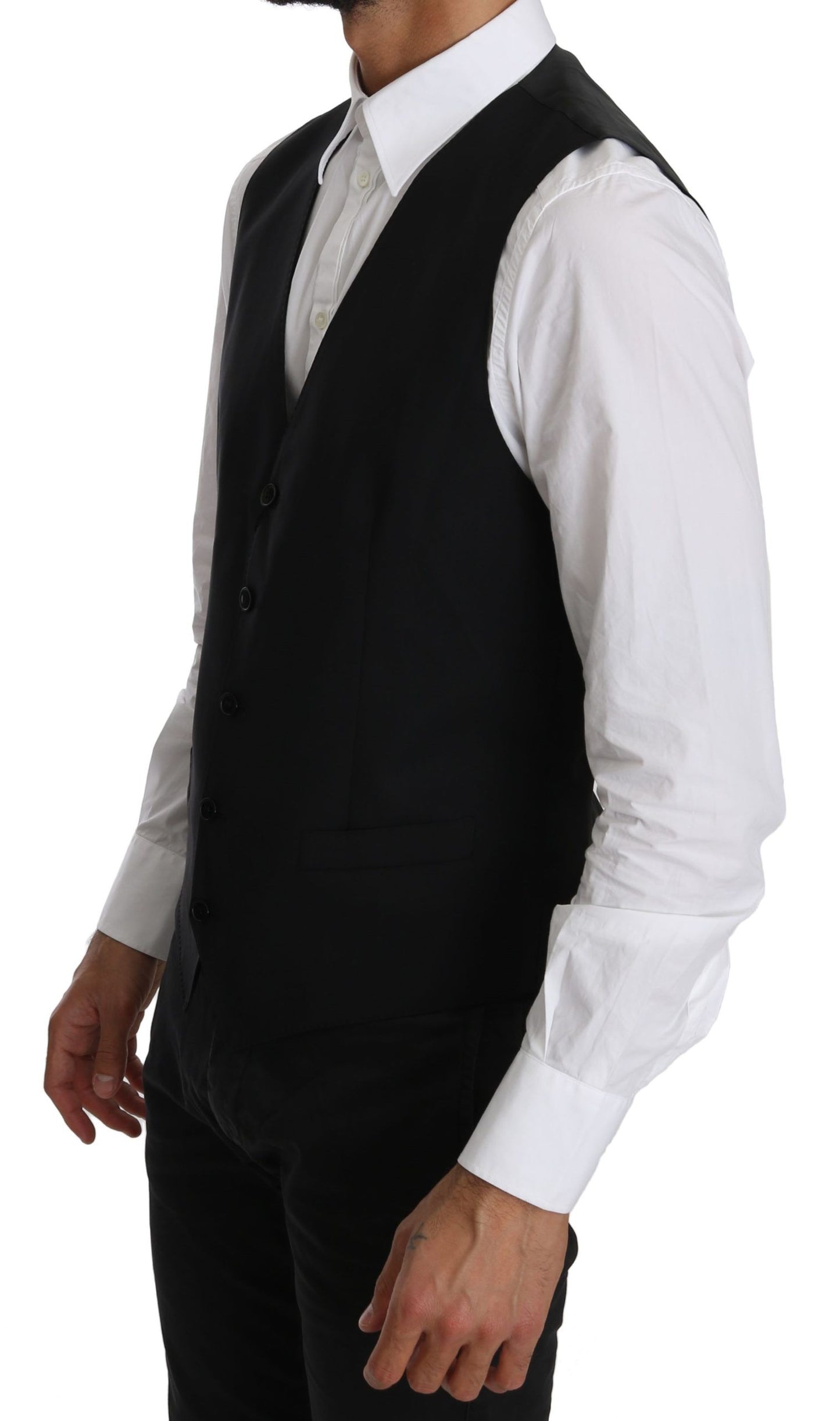 Dolce & Gabbana Black Waistcoat Formal Gilet Dress Wool  Vest