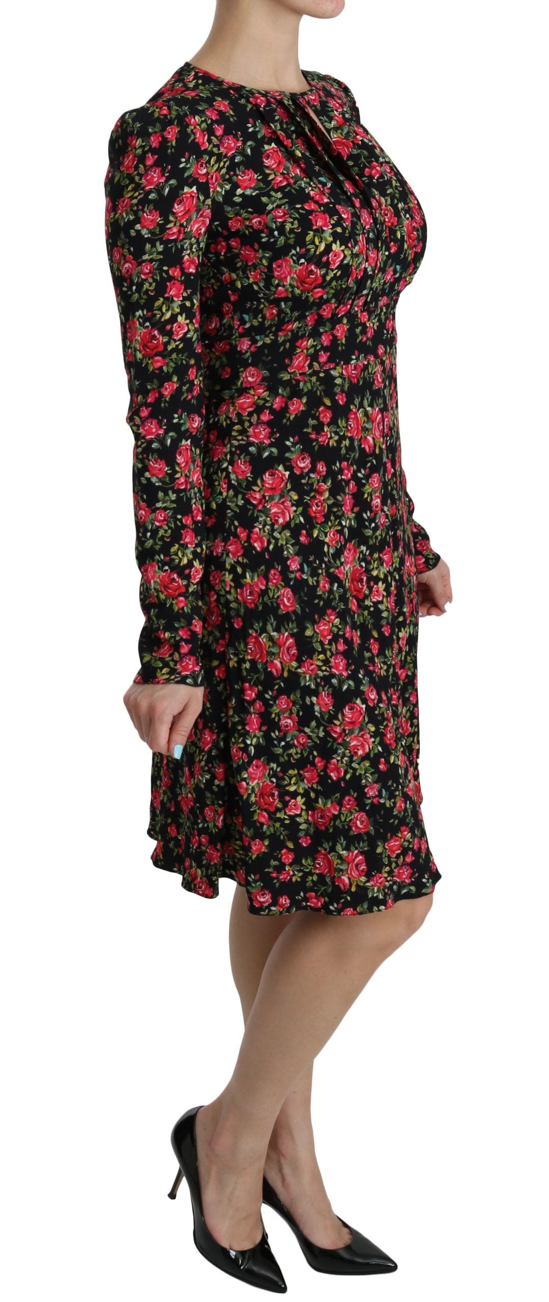 Dolce & Gabbana Black Floral Longsleeve Knee Length Dress