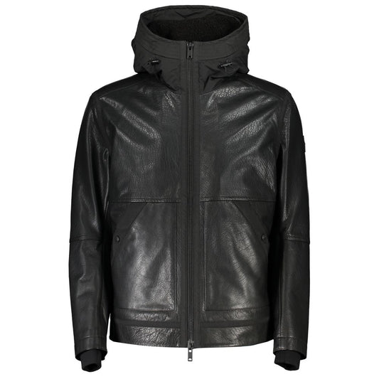 Hugo Boss Black Sleek Long Sleeve Hooded Leather Jacket